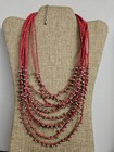 RED & SILVER BEADED LAYERED STATEMENT NECKLACE