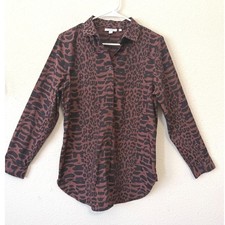 Chico's Leopard Print Button Down Shirt Size 6 Animal Print Brown