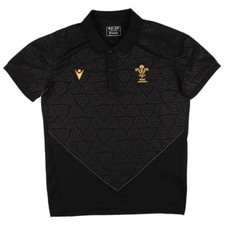 Kids Polo Shirt Black 2024-2025 Wales Rugby Travel Poly Fans T-Shirt Sportswear