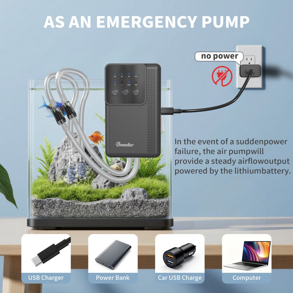 Pompa ad aria per acquario 2200/4400 mAh batteria pompa ossigeno USB laghetto giardino e acquario foto 6