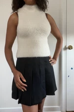 Nasty Gal sleeveless mock neck cream / ivory / off-white fuzzy / fluffy knit top