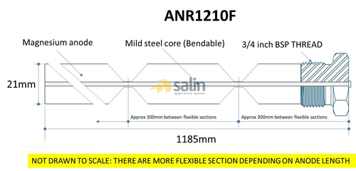 FLEX MAGNESIUM ANODE FOR RHEEM WATER HEATERS | GAS 135L 630135 - Photo 4/4