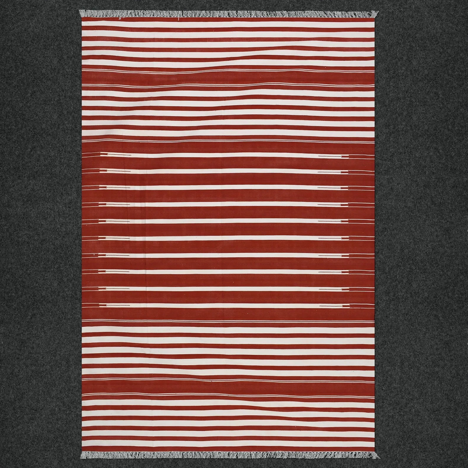 Hand Knotted Cotton Dhurrie Rug Color Red and White Design Handmade Carpet Rug