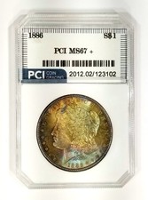 1886-P MS 67 + Lustrous Stunning Rainbow Toned Morgan Dollar PCI