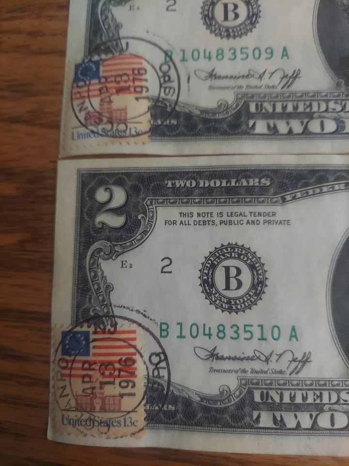 2 1976 $2 Bills Stamped Oceanport NJ - Image 2 of 3