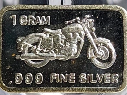 1 Gram .999 Fine Silver Art Bar Ingot. Harley Davidson. Fun  Way To Invest.