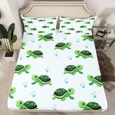 Green Sea Turtle Bedding Sets Blue Ocean Bed Sheets for Kids Boys Teens,Nauti...