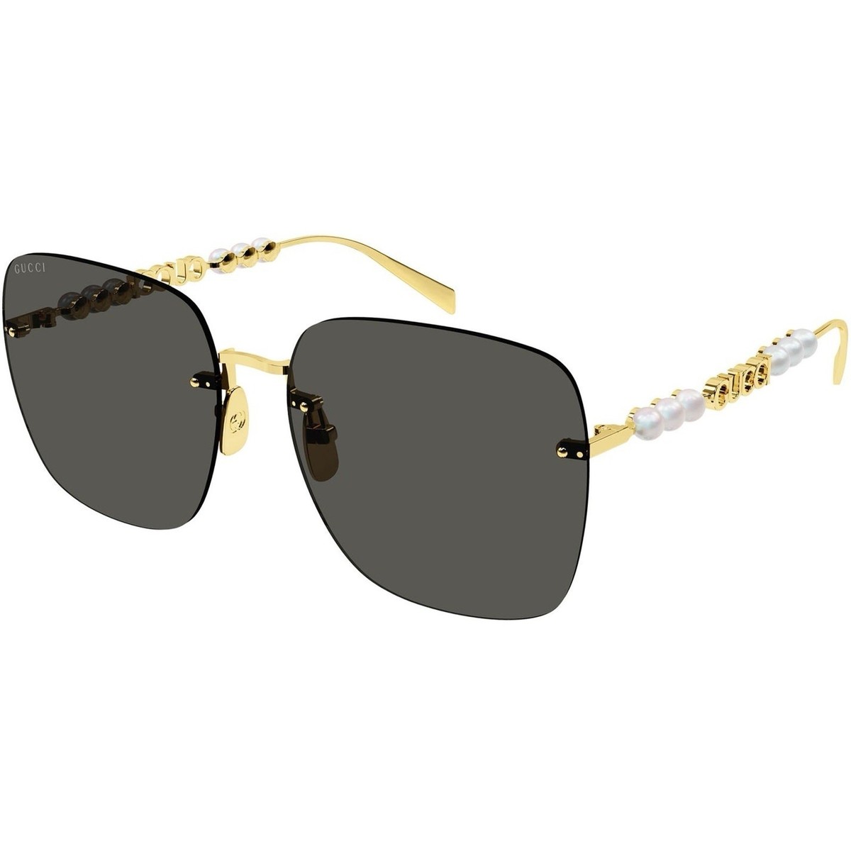GUCCI GG1923SA 001 Gold Pearls Grey Lens Rimless Square Sunglasses