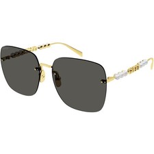 GUCCI GG1923SA 001 Gold Pearls Grey Lens Rimless Square Sunglasses AUTHENTIC