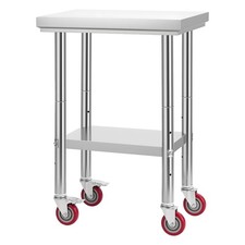 Stainless Steel Work Table 24x18in with Wheels, Adjustable Shelf