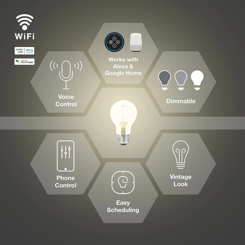 2 Pack Sylvania WiFi LED Smart A19 Light Bulb, 7.5W Efficient with Filament - Image 4 of 4