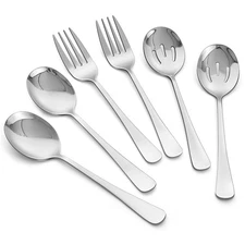 6PCS Serving Spoons and Forks set- Solid Spoon x 2 Slotted Spoon x 2 Solid Fo...
