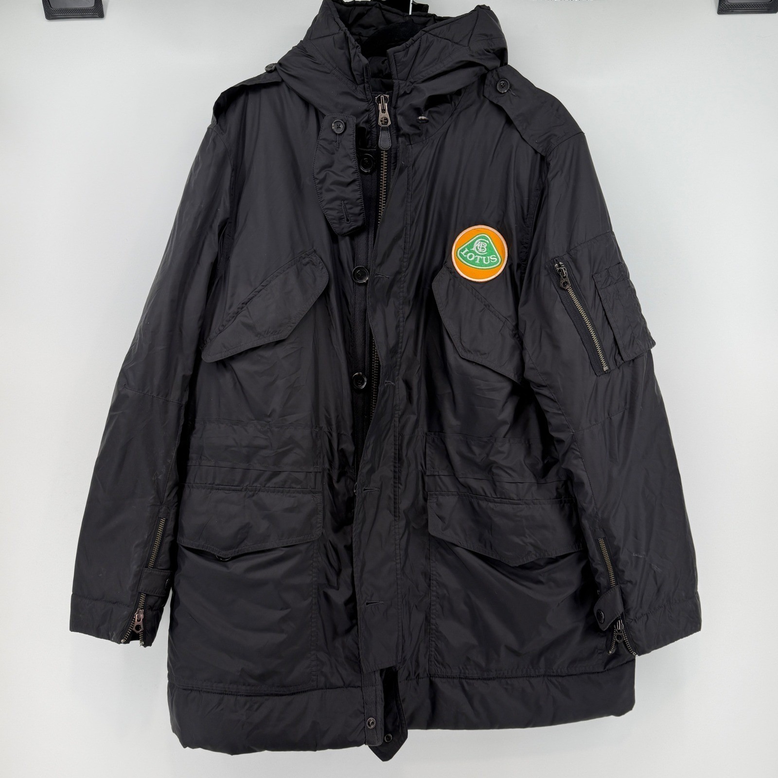 Polo Ralph Lauren Lotus Cars Patch Field Jacket Mens Large Black Hooded Parka