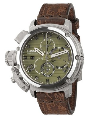 U-Boat Chimera Automatic Chronograph Green Dial Brown Leather Mens Watch 9591