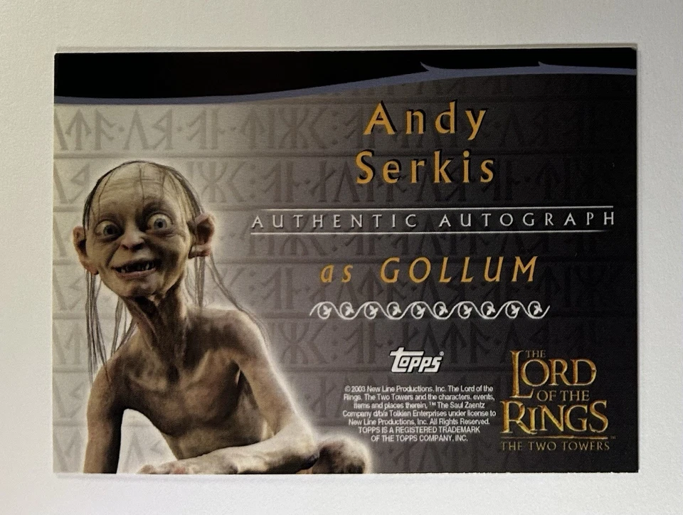Topps Lord of the Ring Two Towers Autograph Auto Andy Serkis Gollum 2002 TTT - Image 2 of 2