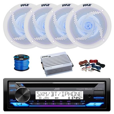JVC Marine BT CD Stereo Receiver, Amp w/ Kit, 4X 5.25'' LED Speakers,Wire