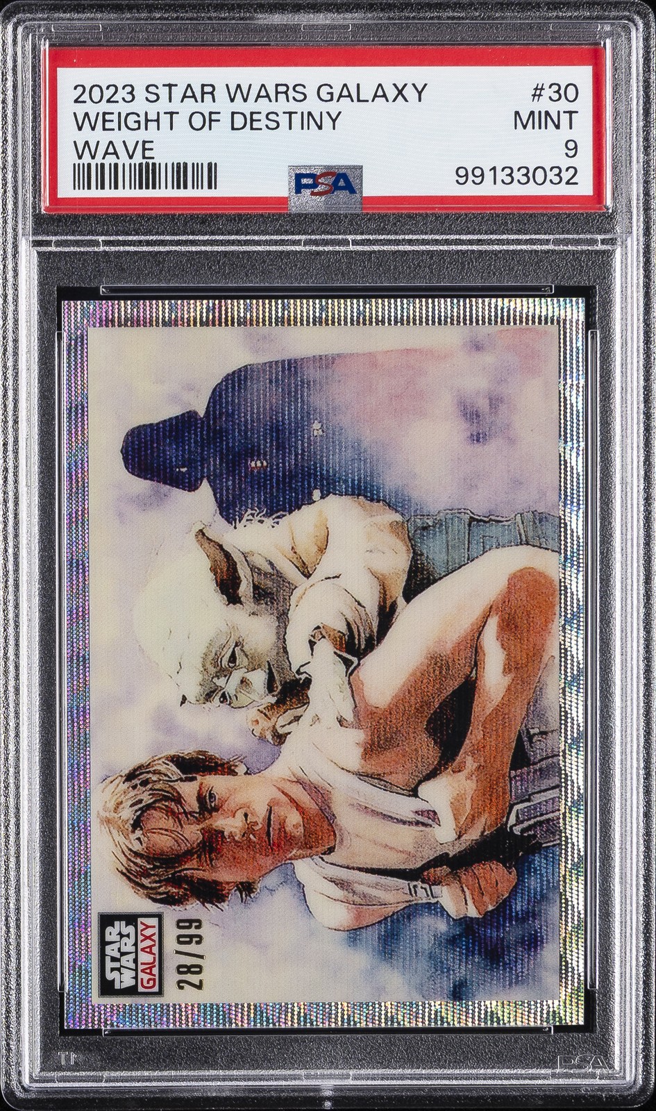 2023 TOPPS CHROME STAR WARS GALAXY WAVE #30 WEIGHT OF DESTINY 28/99 PSA 9