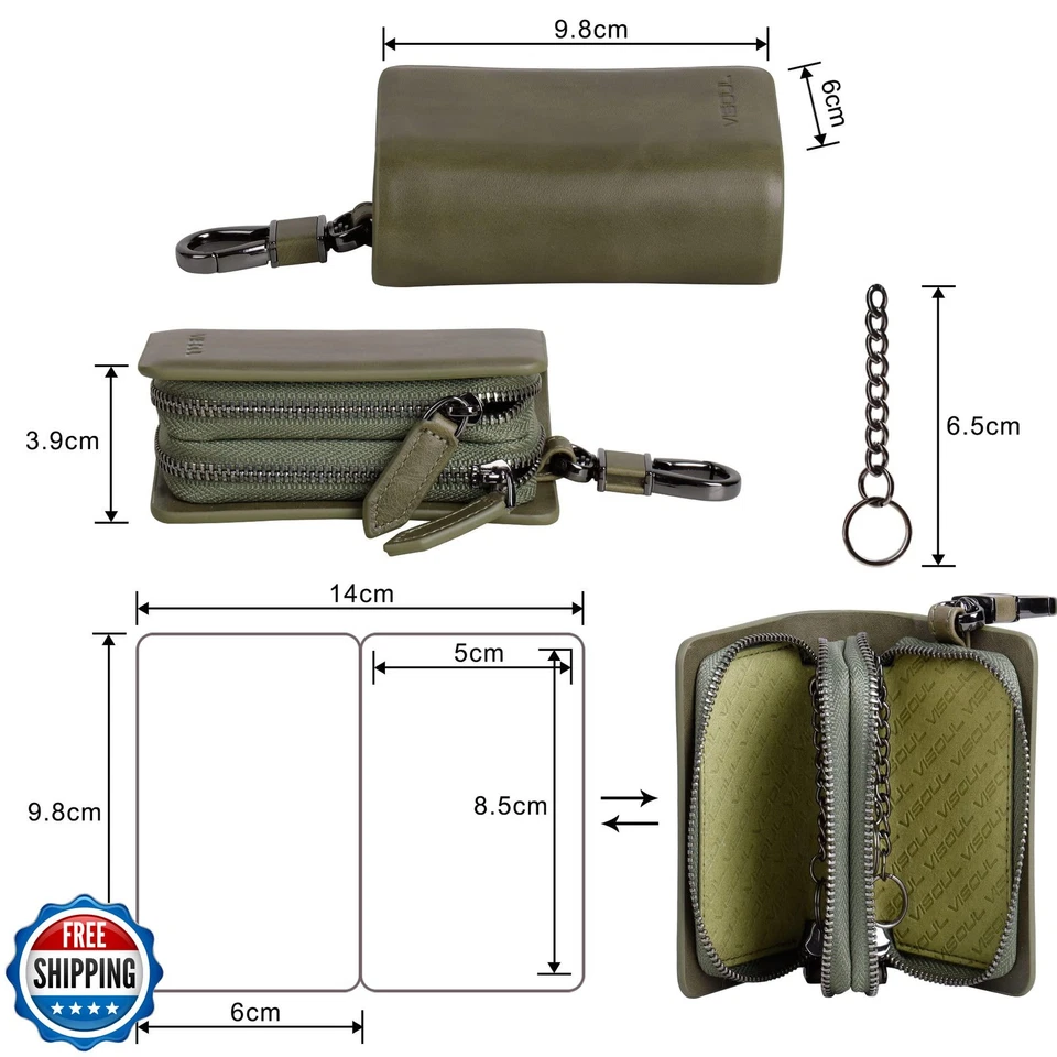 VISOUL Estuche para Llaves de Coche Doble Cremallera, Cuero Coche Llave Inteligente F Foto 4 de 4