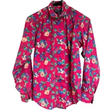Vintage Hathaway Floral Button Down Blouse Bright Colors Y2K Retro Style Size 8
