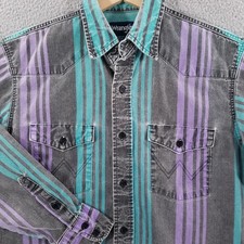 Vtg Wrangler Brushpopper Shirt 15.5 33 Western Rodeo Cowboy Teal Purple Workwear