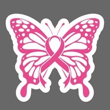 Breast cancer sticker vinyl decal pink ribbon butterfly awareness