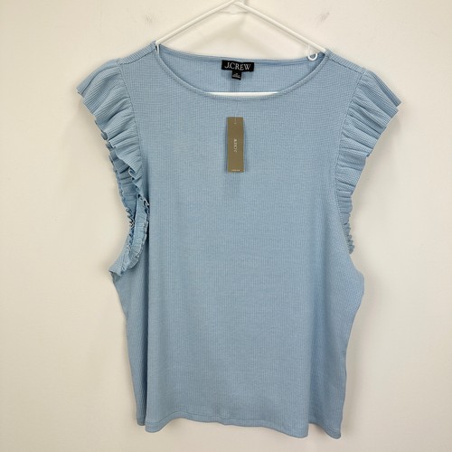 J.Crew Vintage Rib Ruffle Boatneck Tank Top Striped Blue Nautical Preppy 2X NWT - Picture 4 of 10