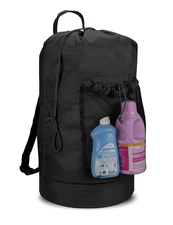 Backpack Laundry Bag with Shoulder Straps and Mesh Pocket Durable Nylon Clothes