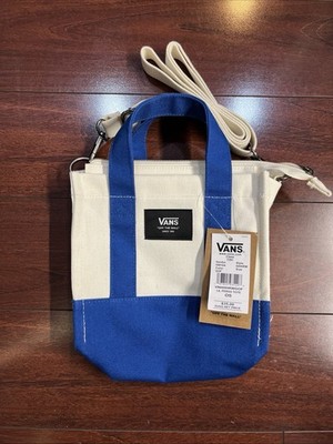 Vans Lil Pergs Tote Bag Small Crossbody Purse Cotton Canvas Blue White 8x7x3 New