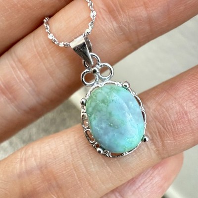 925 Sterling Silber Halskette 10x7mm Natur Blau Türkis Blume Handarbeit Kette