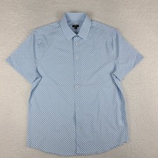 Express Shirt Mens Medium Blue White Casual Performance Button Up Short Sleeve