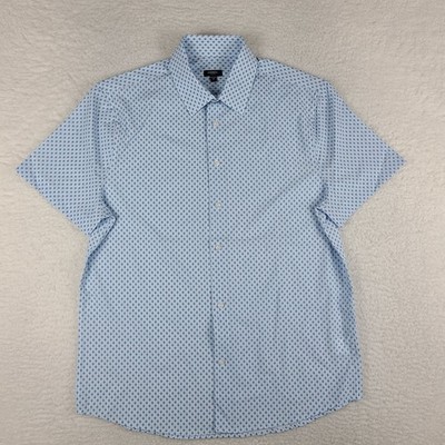 Express Shirt Mens Medium Blue White Casual Performance Button Up Short Sleeve