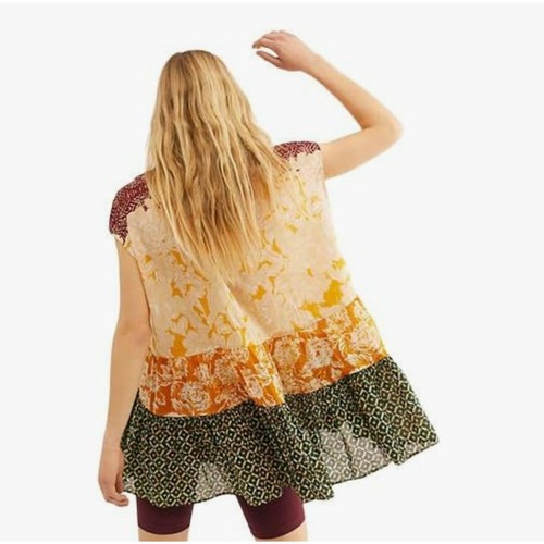 Free People Women's Gotta Have You Tunic Boho Multi Tiered Shirt Sz Large - Picture 2 of 8