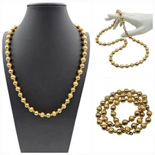 Vintage Napier Brushed Gold Tone 9mm Beaded 24" Necklace Old Hollywood Glam 