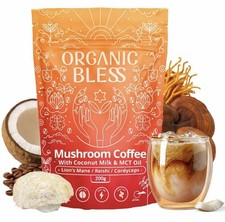 ORGANIC BLESS Instant Mushroom Coffee Brew With Coconut Milk  MCT Oil - NEW 