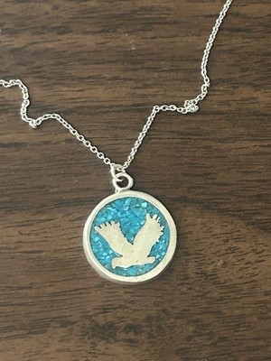 Vtg Sterling Silver Native American Crushed Turquoise Eagle 17 In Necklace