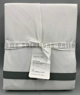 Pottery Barn Morgan Banded 400-Thread-Count Percale Duvet Flagstone King #B2013