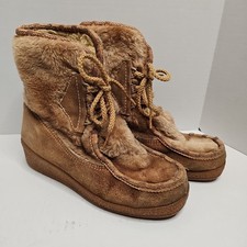 Vintage Snowland Boots Women's 6 Fur Lined USA Made Lace Up Western Mountain