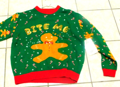 Ugly Christmas Sweater Naughty Gingerbread Man'' ''Bite Me'' XL NEW sequin sparkle