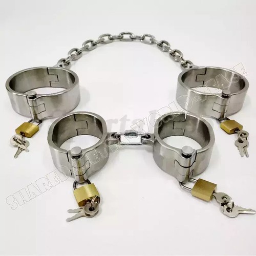 HOT Stainless Steel Heavy Duty Collar Handcuffs Ankle Cuffs Detachable Restraint - Picture 2 of 16