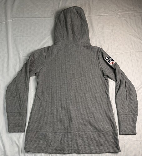 Spyder US Ski Team Fleece Lined Hood Hoodie Size Large Gray Waffle Pocket NWT - Picture 2 of 7