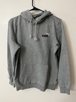 Puma Pullover Hoodie Sweatshirt Mens Sz Small Gray W/ Logo Sleeve Logo Front