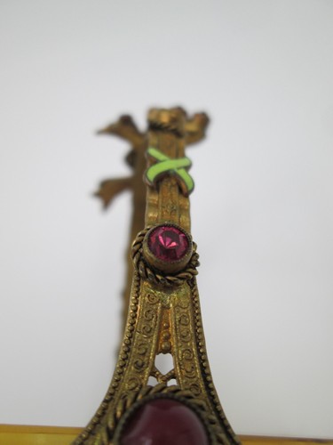 Vintage Amber Cut Glass Basket Miniature Enamel & Colours Stones 1940's FRANCE - Picture 9 of 11