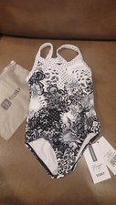 Sylvia P Be Bold Be Confident Leotard Leo Child 4 black and white flowers floral
