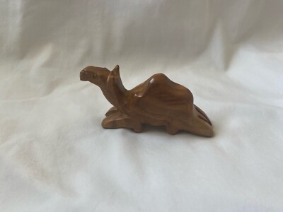 Egyptian Hump Wood Camel Hand Carved Animal Figurine Sitting 2'' X 3.5''