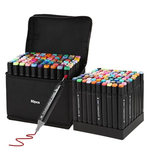 80 Colors Art Markers Pens Dual Tips Alcohol Markers Set with Base Permanent ...