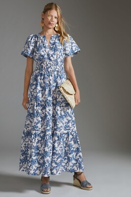 blue and white floral dress anthropologie Anthropologie 3D Floral Dress