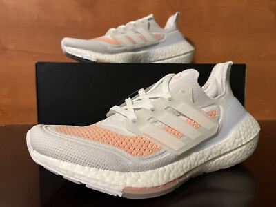 Adidas Ultraboost 21 Gray Peach White Running Sneakers Women's Size 6.5 FY0396