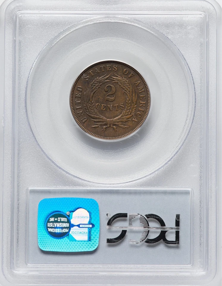 1869 Two Cent Piece - PCGS AU53 - VERY PQ - LOOKS UNC! - Image 2 of 2