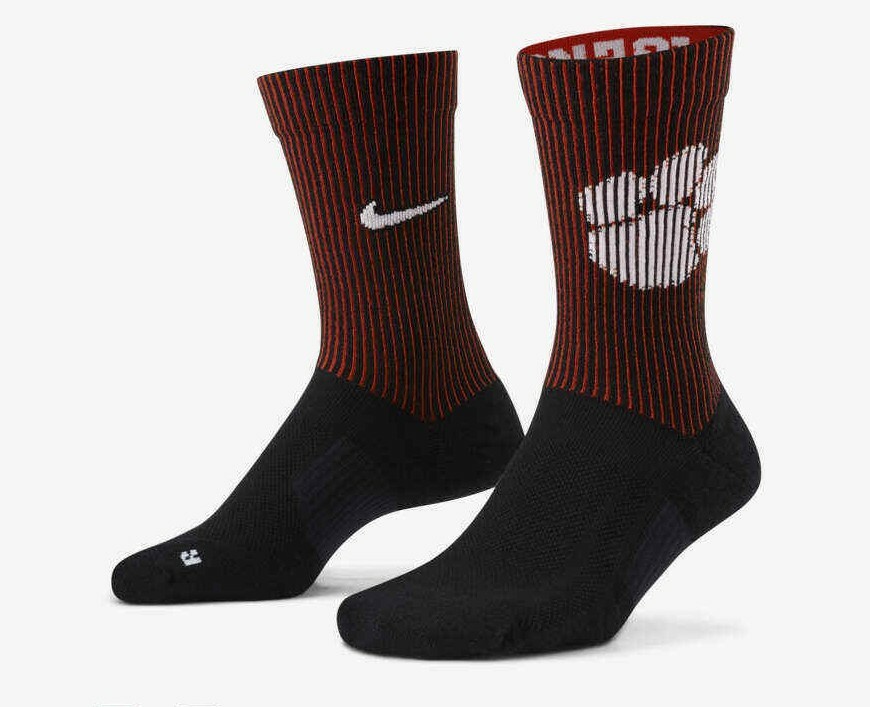 Clemson Tigers Nike Dri-FIT Legacy Crew Sock 2 Pairs Orange Black Large Men 8-12