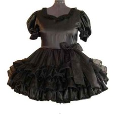Black Satin Lace Short Skirt Sissy Dress RolePlay Costume Tailor-made